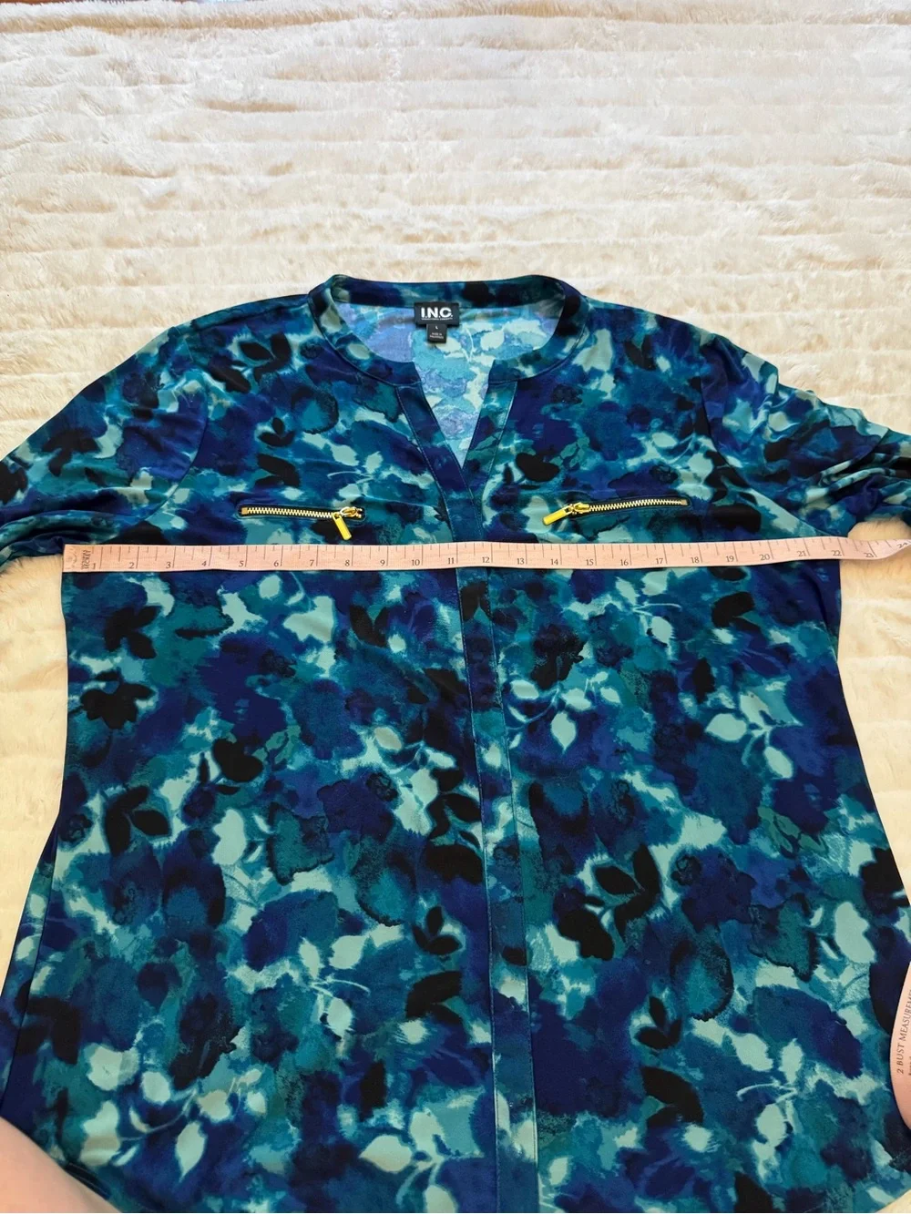 INC International Concepts Blue Print Zip-Pocket Shirt